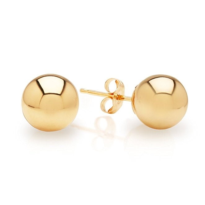 Genuine 14K Yellow Gold Ball Earrings 6mm , High Polish Solid Gold with