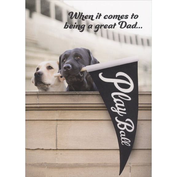 RSVP Two Dogs Watching Baseball Game Holding Play Ball Pennant Father's Day Card
