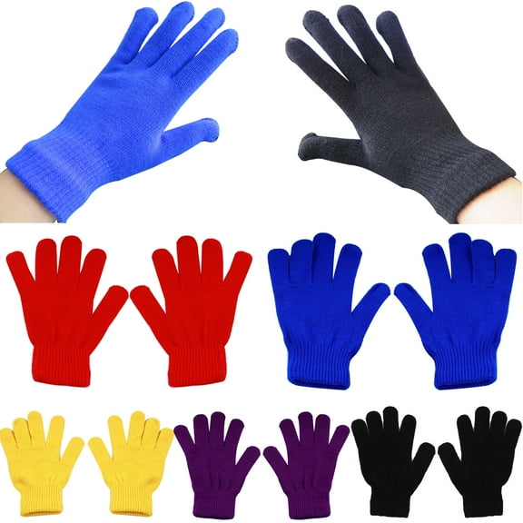 Walbest 1 Pair 7.68" Unisex Acrylic Knitted Gloves, Solid Color Multi-use Full Finger Warm Mittens for Winter