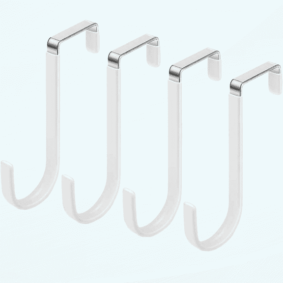 Over The Door Hook - 4 Pack Single Hooks Hanger Metal for Hanging Towel Coats Clothes Hats Bags Bathroom | White