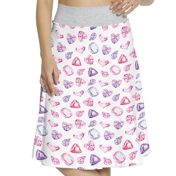 Women's Diamonds Amethyst Heart Triangle A-line Printed Skirt Casual Wear, 2XL, Pink Purple, by Ambesonne