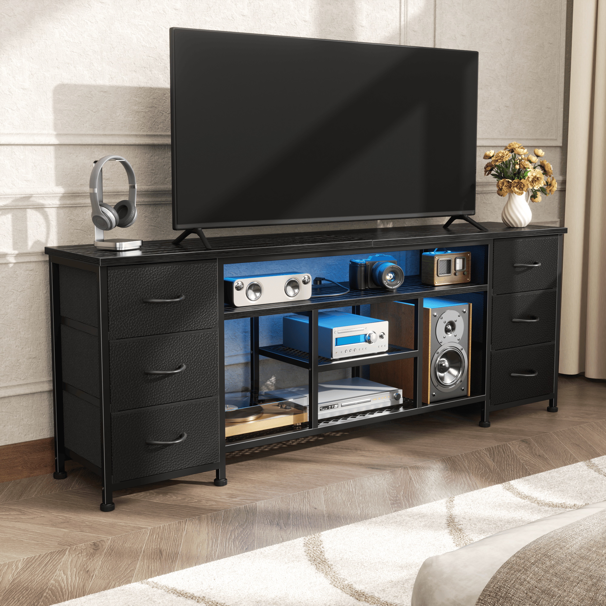 Tydimor 70" Modern TV Stand with 6 Drawers and LED Lights photo 6