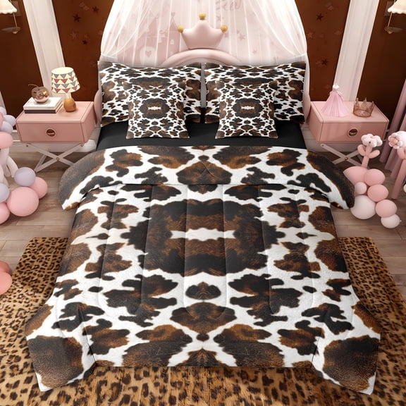 jejeloiu Vintage Cattle Hide 7-Piece Twin Bedding Sets,Rustic Farmhouse Cabin Bedding Comforter Set For Boys Girls Reversible