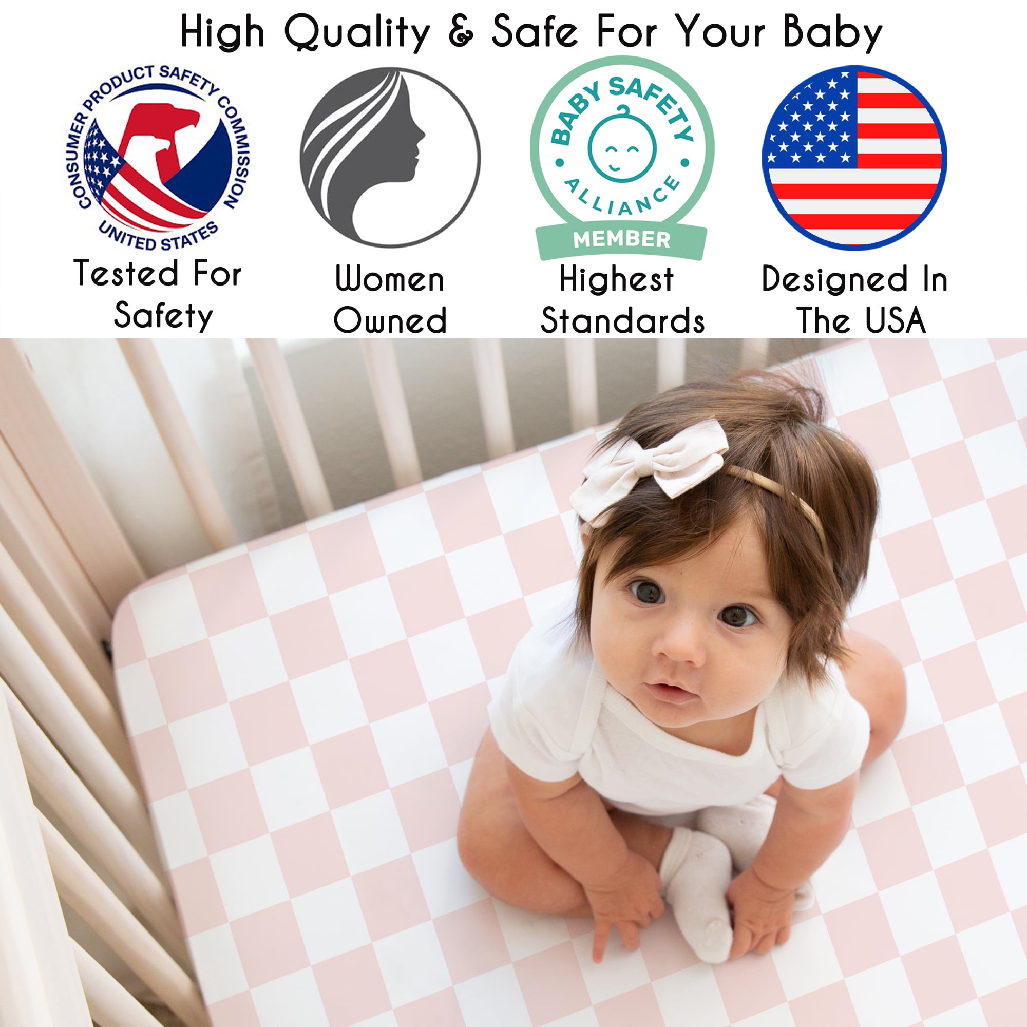 Sweet Jojo Designs Pink Gingham Checkered Plaid Girl Mini Fitted Crib Sheet