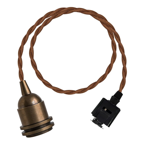 KAYYELAMP Retro Copper Mini E26 Base Track Light 1.47 Feet Brown Twisted Cord Length J-Type Adapter Pendant Lamp for Kitchen Loft(No Bulb, Track)