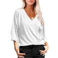 thumbnail image 2 of Langwyqu Women Solid Color V Neck 3/4 Sleeve Casual Loose Shirt, 2 of 5