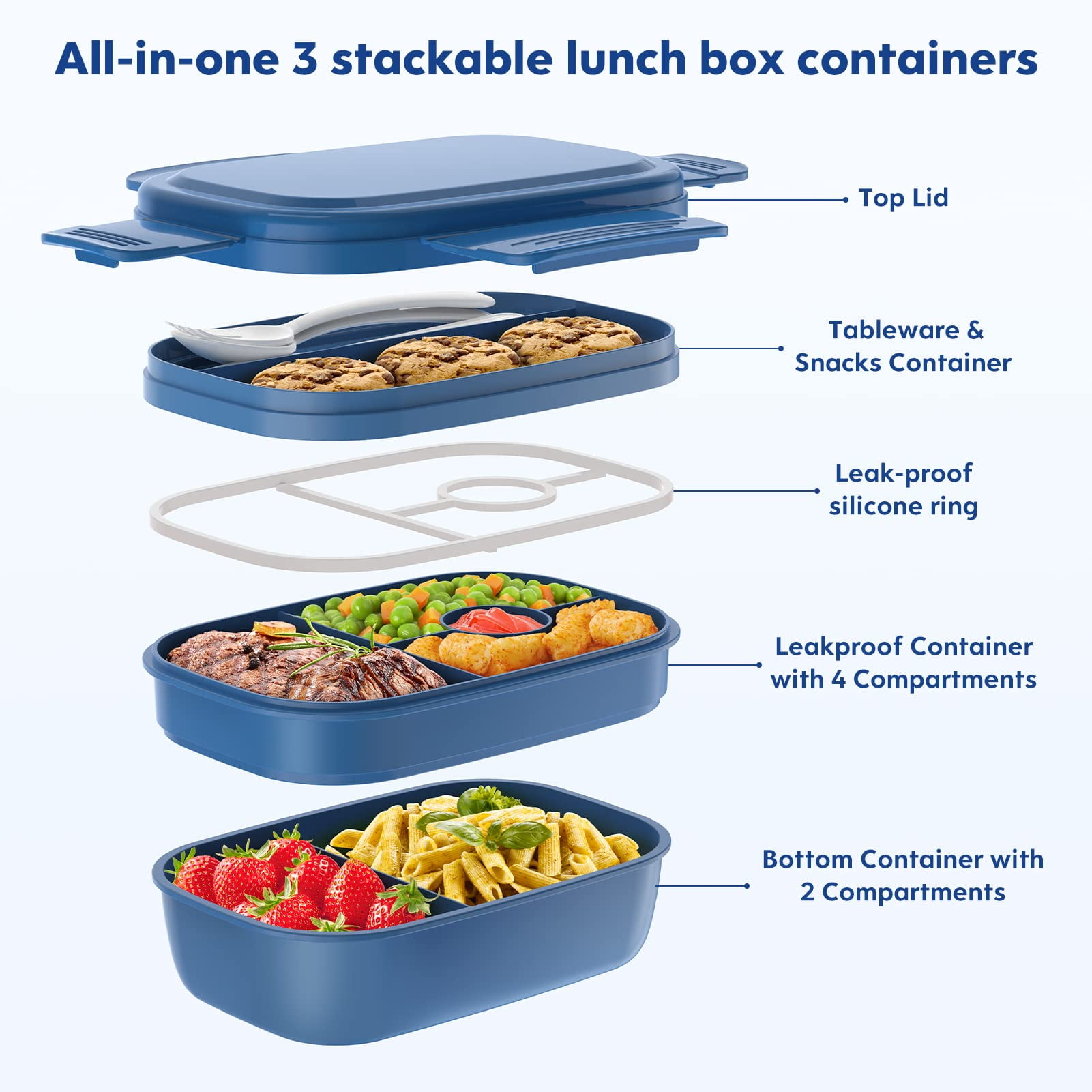 LEITAO 29 Packs Bento Box Kids Adult Lunch Box Container, 1900ML 3 Layer  Stackable Lunch Box for Adults/Kids, Multiple Compartments Bento Box With  Built-in Utensil Set, DIY Accessories, Bags (Black) - Yahoo