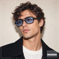 thumbnail image 4 of SA106 Snug Double Bridge Flat Top Retro Square Aviator Sunglasses / Black - Blue, 4 of 7