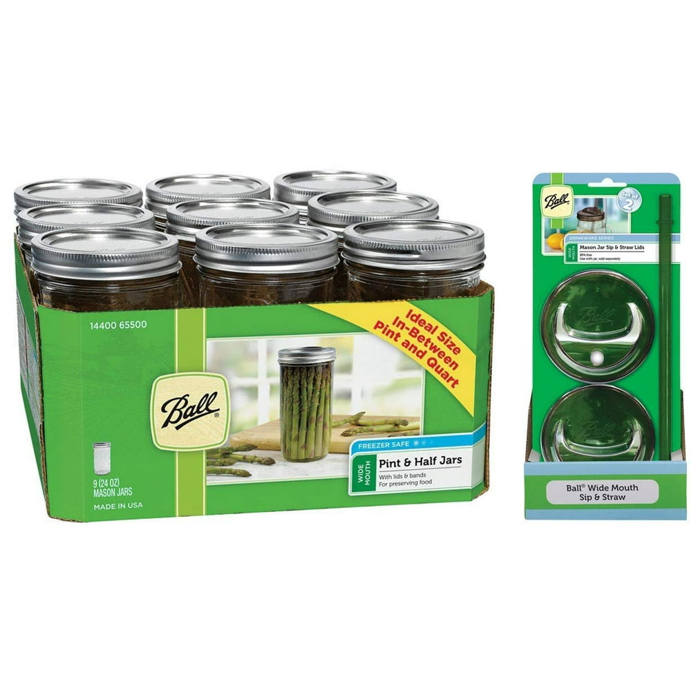 Jar Drinking Glasses Kit Ball Jar Wide Mouth Pint And Half Jars With