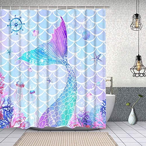 Mermaid Pretty shower curtain Mermaid bathroom set Non-slip toilet mat Bathroom decorative carpet
