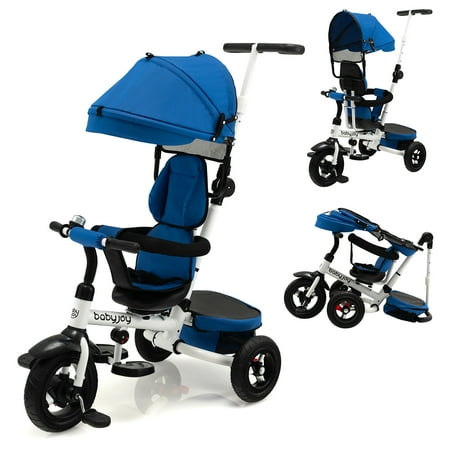 UPC: 6554710205926 | Babyjoy Baby Tricycle Folding Toddler Tricycle W/Reversible Seat Adjustable Canopy Blue