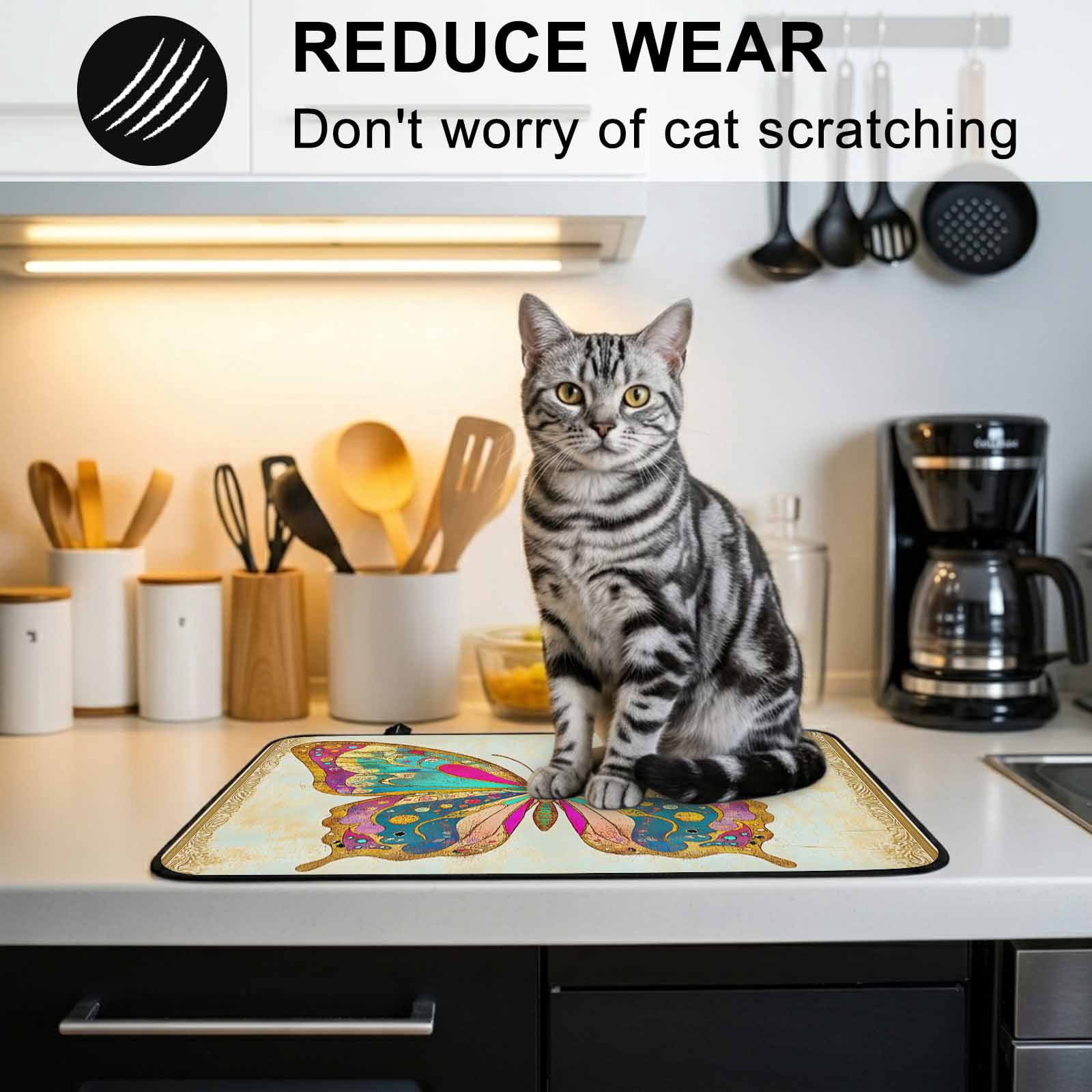 Vintage Butterfly Stove Top Cover for Electric Stove, Heat-proof & Non Slip Glass Top Stove Cover Protector, Retro Colorful Butterfly Kitchen Flat Cooktop Rubber Mat 24x21 Inches