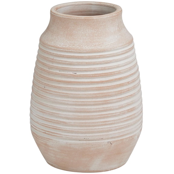 DecMode 11" Whitewashed Ribbed Pink Ceramic Vase