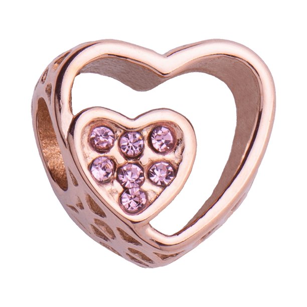 Charm para Pulsera LuckyLy Dije de Corazón Doble Acero Inoxidable Y Zirconia Cúbica Modelo Talia rosa UNITALLA