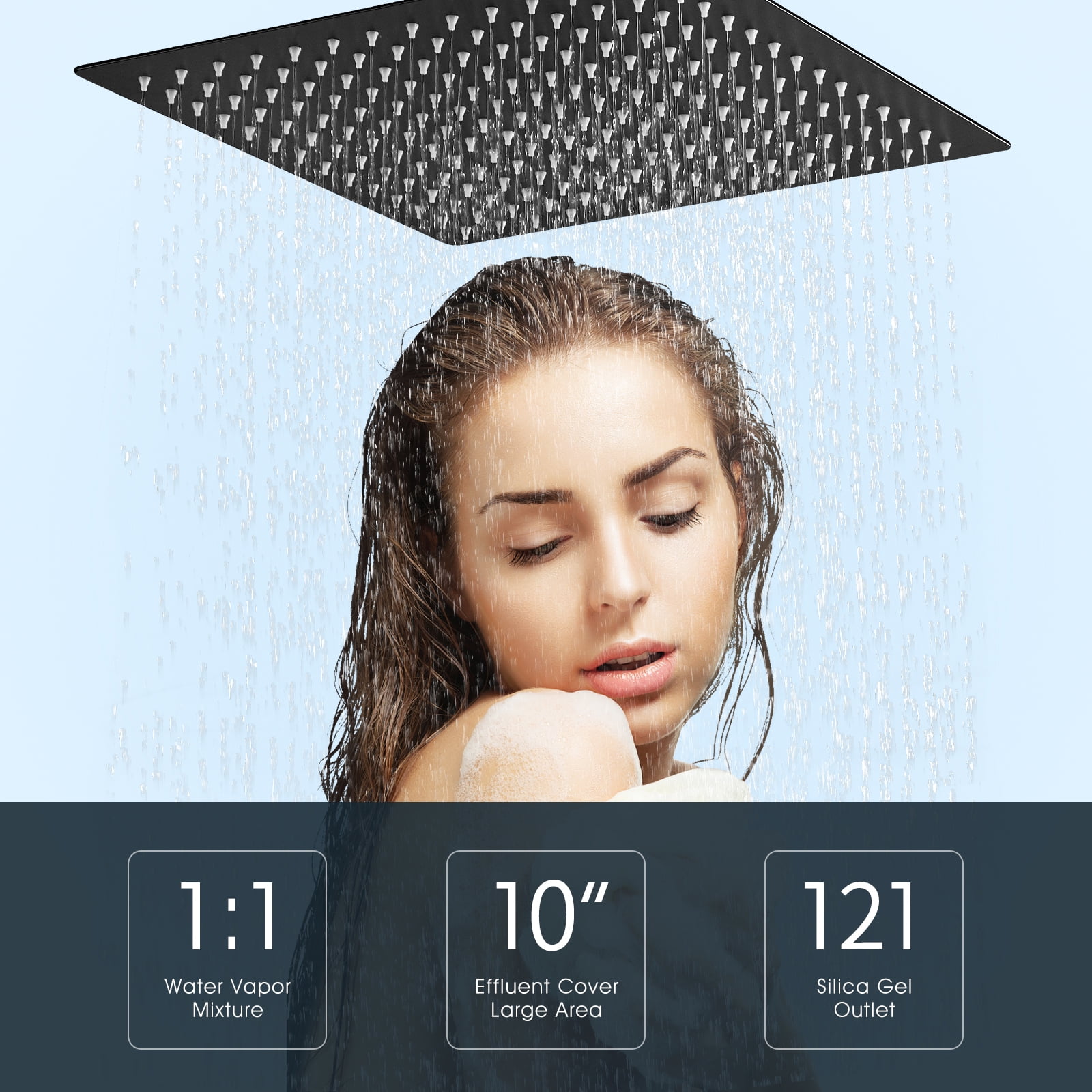1-Spray 10 in. Single Wall Mount Square Fixed Rain Shower Head in Matte Black