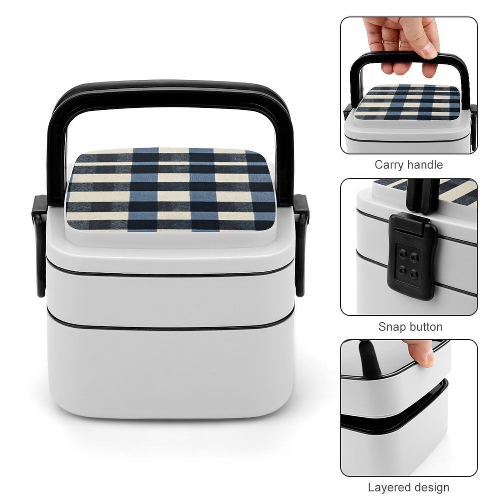 5.3×4.3in Double-Layer Bento Box Sealing Leakproof Partition Design Buckle Design Convenient Switch With Handle SlateBlue Buffalo Plaid Check Tartan Scotland_1