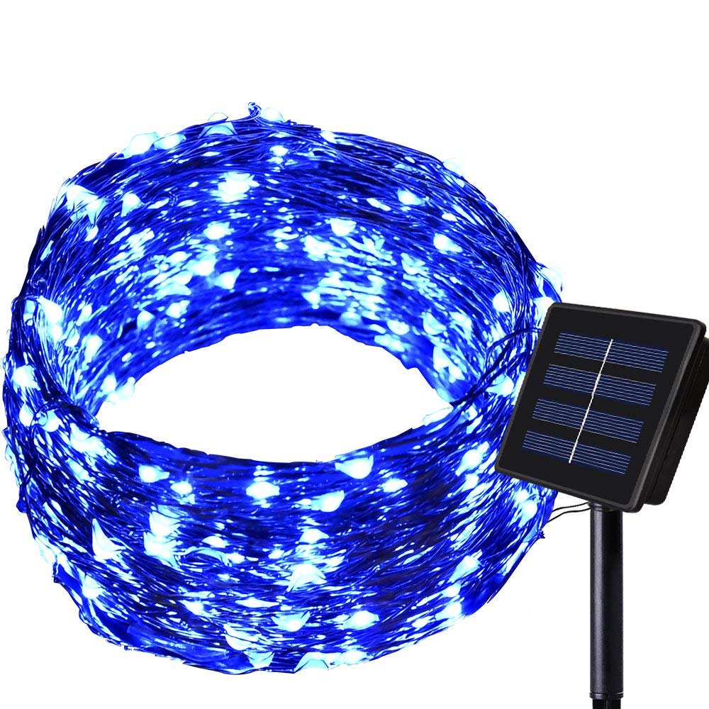Solar String lights 150 LED Solar Fairy Lights Blue Waterproof Copper