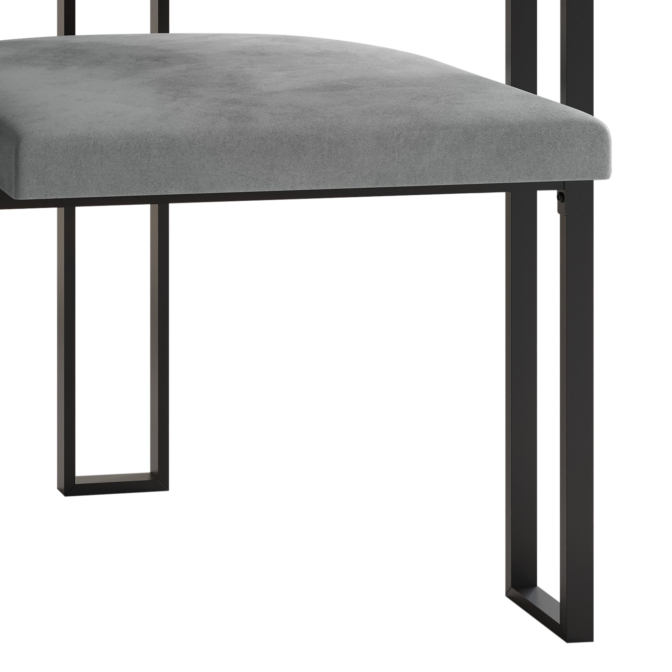 Castle Place Minimalist Black Metal Dining Chair, Light Grey Velvet