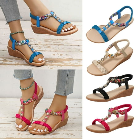 

Fesfesfes Platforms Peep-toe Pump Women s Fish-mouth Slip-on Slope Heel Shoes Casual Bohemian Rhinestone Roman Sandals 6.5(38)