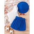 thumbnail image 3 of SUCS 3pcs Girls Suit Oblique Shoulder Strap Top Shorts Hat Set Belt Pants Pure Cotton Daily, 3 of 8