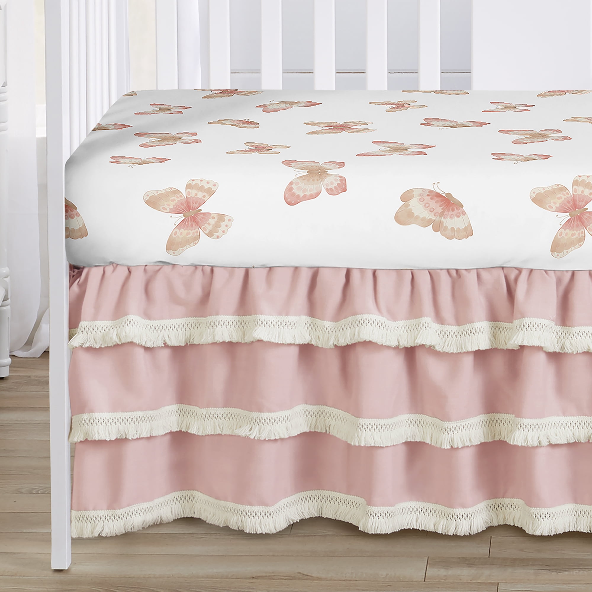 Sweet Jojo Designs Butterfly Pink and Taupe 4 Piece Crib Bedding Set