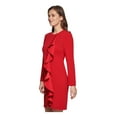thumbnail image 3 of DKNY Womens Red Zippered Ruffled Unlined Darted Long Sleeve Round Neck Above The Knee Wear To Work Fit + Flare Dress 2, 3 of 4