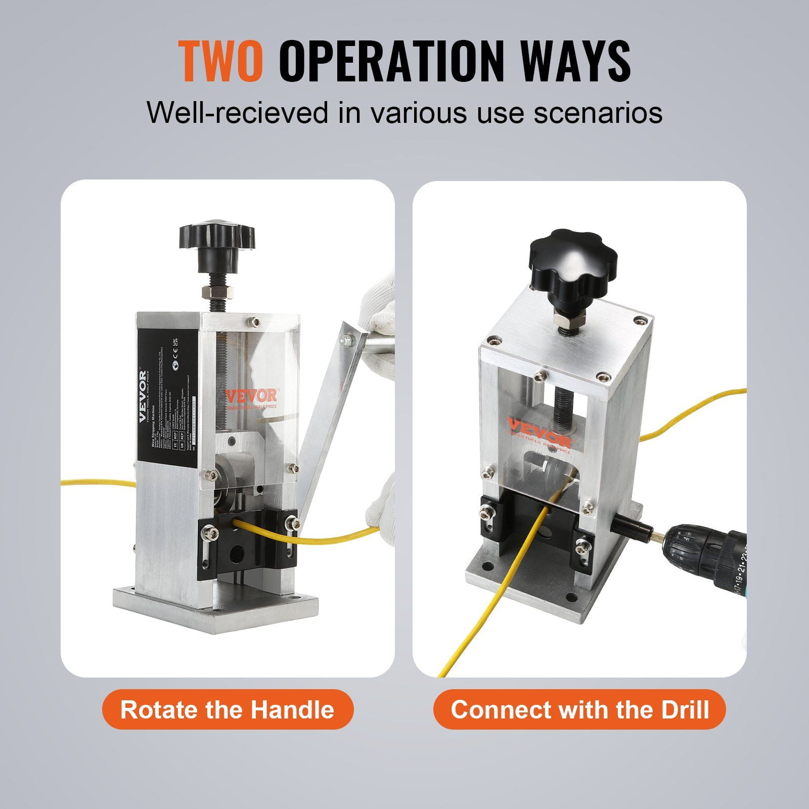 Manual Wire Stripping Machine, Hand Crank/Drill Powered Copper Wire Stripper 0.06''-0.98'', Adjustable Depth Gauge, Portable Aluminum Wire Peeler for Scrap Recycling (Copper/Electrical)