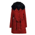 thumbnail image 3 of HAPIMO Winter Coats for Women Long Sleeve Lamb Wool Cotton Coat Thick Jacket with Plush Hooded Mid Length Fleece Zipper Red M, 3 of 3