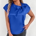 thumbnail image 2 of FRSASU Womens Bat Sleeve Tunic Tops Solid Color Round Neck Bowknot Loose Fit Short Sleeve Summer Shirts Blue M(M), 2 of 6