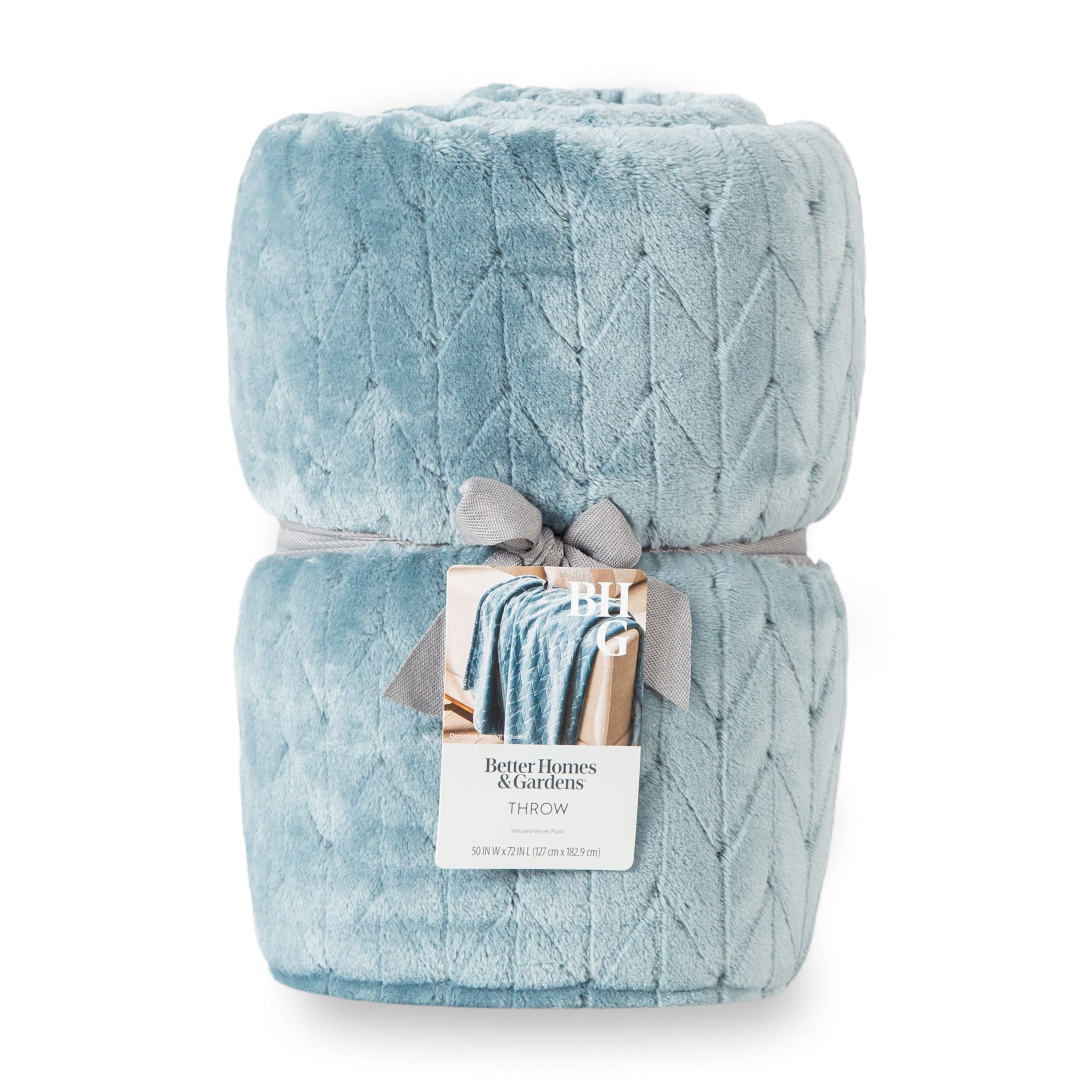 Better Homes & Gardens Textured Velvet Plush Soft Fleece Throw Blanket, Oversized, Nimbus Blue