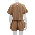 thumbnail image 3 of Baywell 2024 Women Casual Solid Color Set Round Neck Waistless Short Sleeve Top Sexy Crossover Shorts Two Piece Set S-XL, 3 of 6