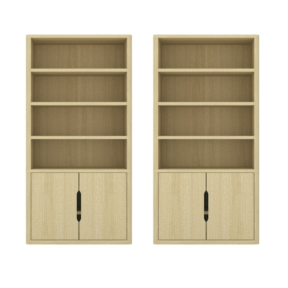 Rivington Modern Bookcase Cabinet in Natural Oak (4-Shelf) - Set of 2