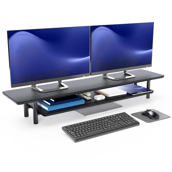 VIVO Black Monitor Stand Riser, 2-Tier 42” x 11” Desk Shelf, Holds 66 lbs