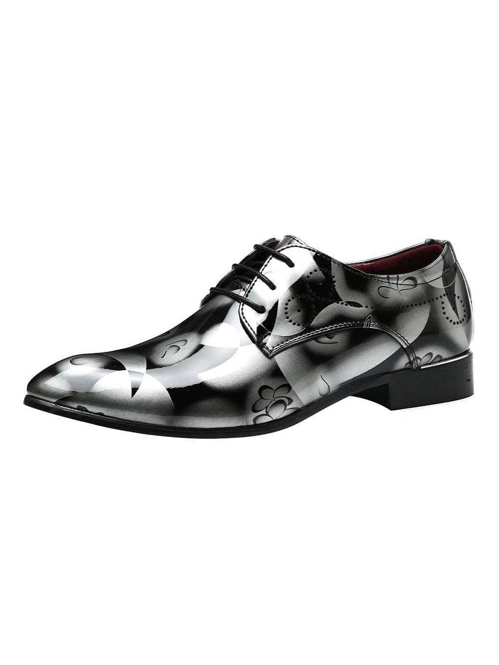 Men Dress Shoes Lace Up Oxford Shoes Pointed Toe Floral Patent Leather ...