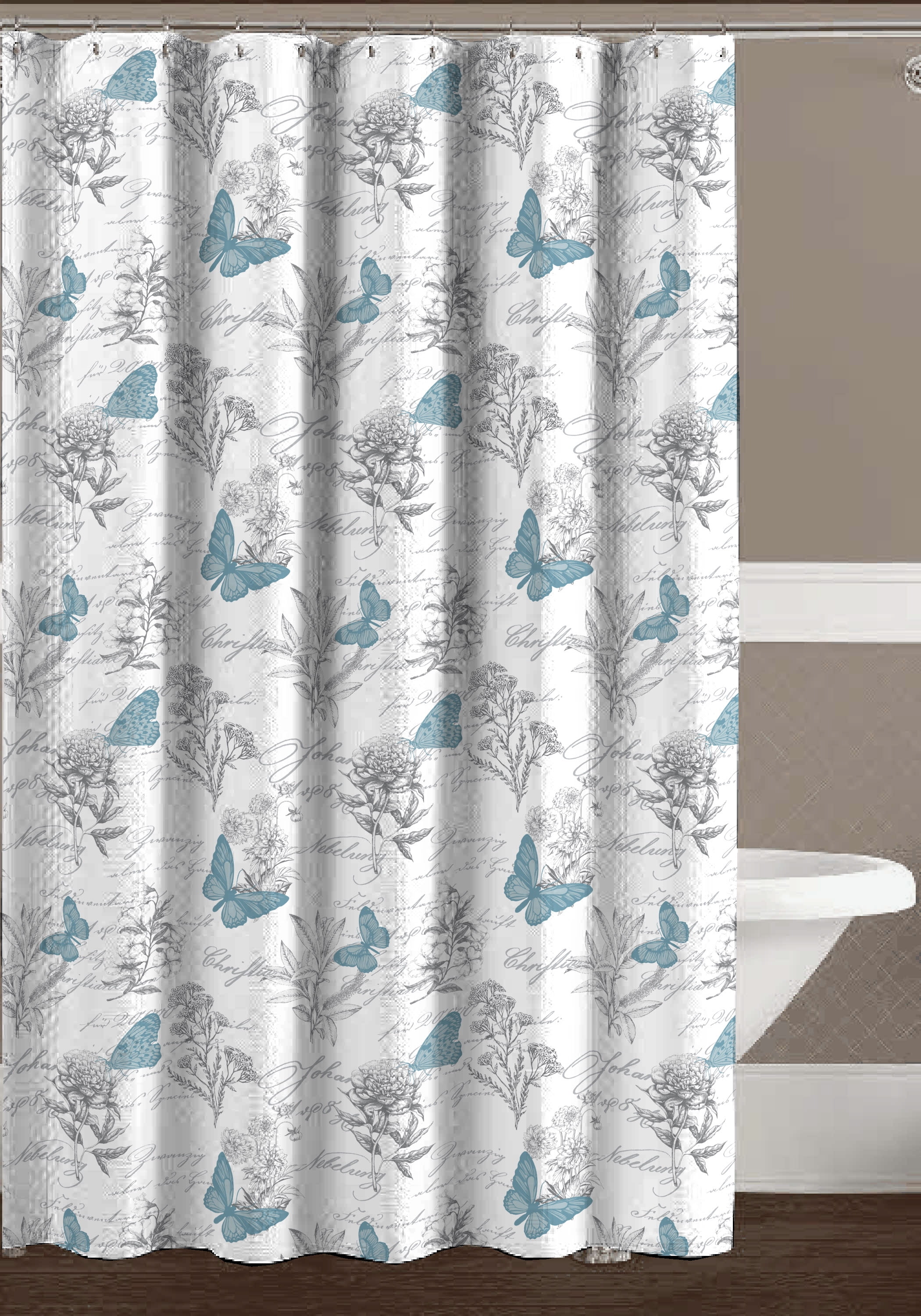 Teal Aqua Grey White Shower Curtain for Bathroom: Elegant Flower