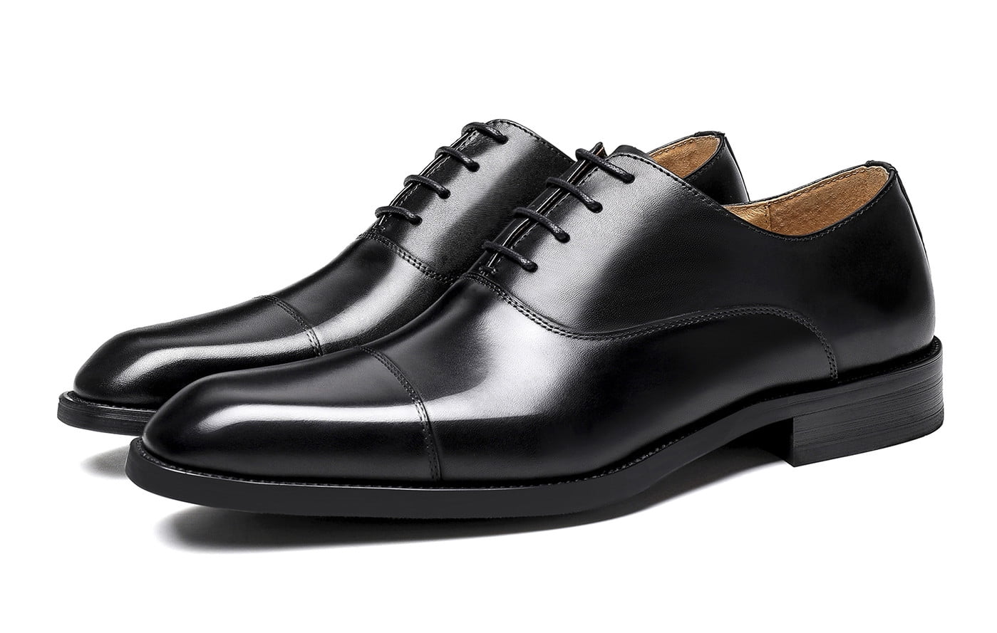 best black dress shoes under 100 Santimon Black Dress Shoes for Men Cap Toe Lace-up Oxofrd Shoes Classic Formal Shoes for Wedding Party US 7