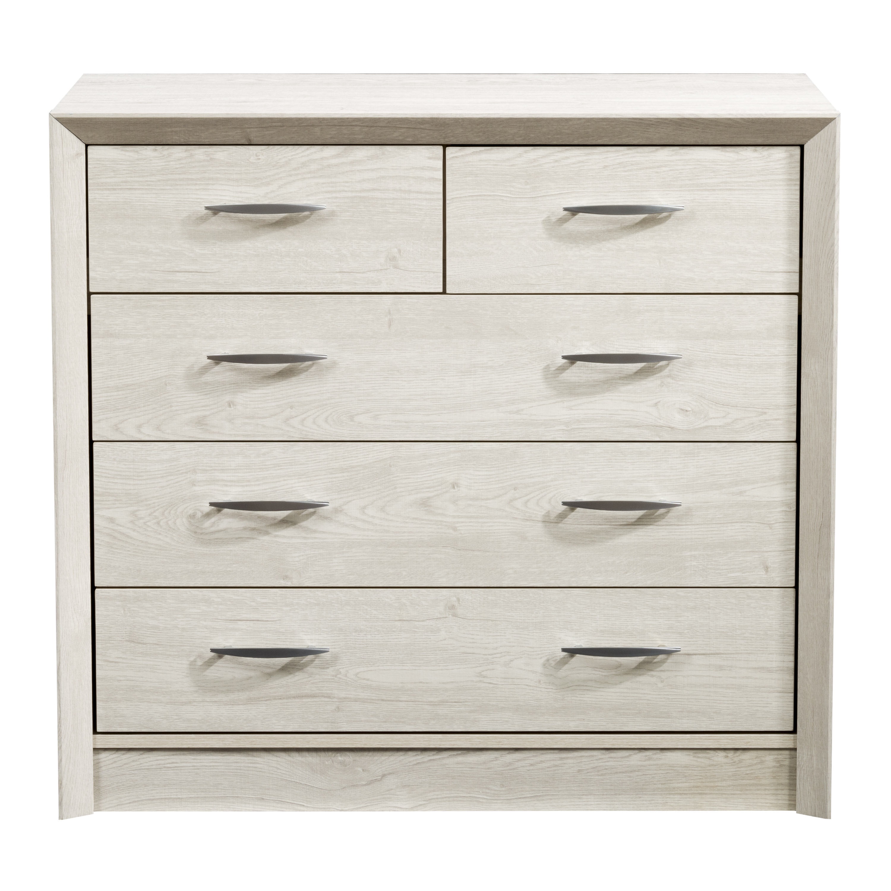 CorLiving Newport Mid Century Modern Engineered Wood 5 Drawer Adult Combo Dresser, White Washed