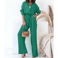 thumbnail image 6 of Women'S Solid Color Collared Blouse and High Waist Pants Two Piece Set Fashion Green S, 6 of 9