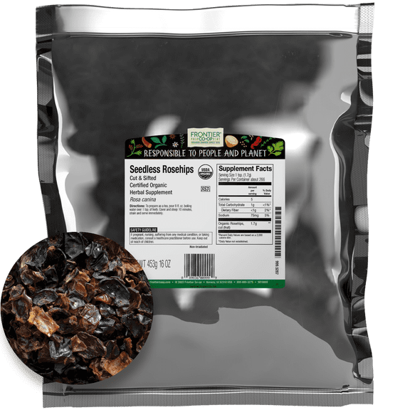 Frontier Co-op Certified Organic Seedless Rosehips, Cut & Sifted, 16 oz. Bag