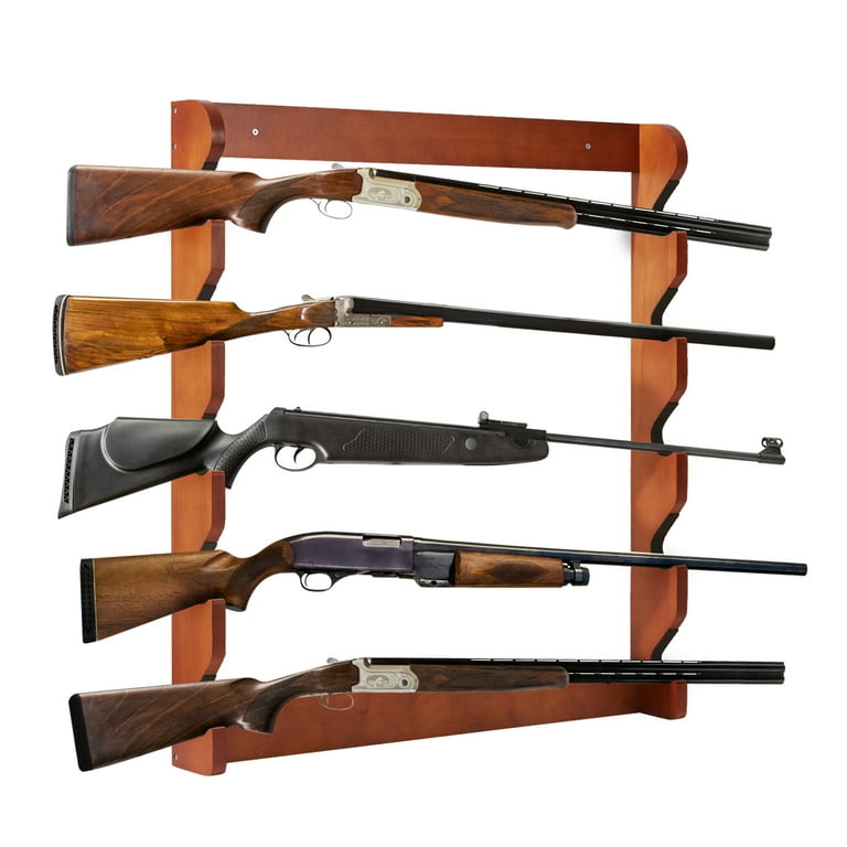 SKYSHALO 132 lb Heavy Duty Wall Storage Display Rifle Rack with Soft Padding Gun Rack Wood Gun Rack Wall Mount Gun Display Rack holds 5 Rifles Shotguns Walmart