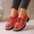 thumbnail image 5 of Red Ladies Everyday Slip-On Loafers With Bow Accent Round Toe Thick Platform Sole Low Heel Flats For Comfort And Style, 5 of 9