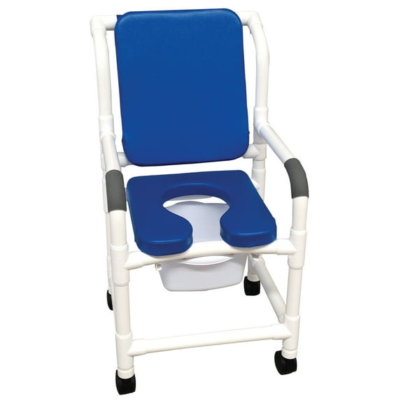 MJM International 118-3TW-SSDE-CBP-SQ-PAIL-BL Shower Chair Blue Soft Seat and Padded Back with Slide Out Commode Pail