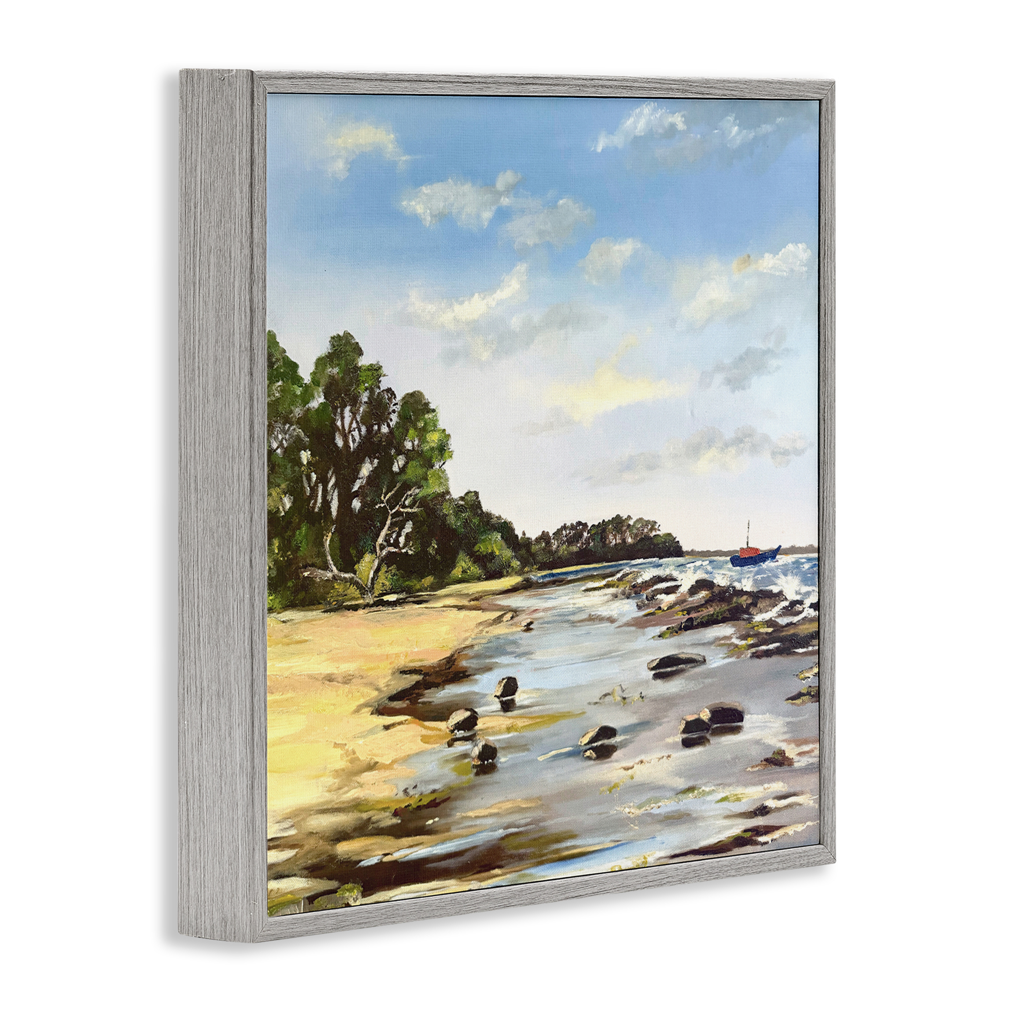Low Tide Seascape Gray Framed Giclee Art, design by Patricia Reynolds