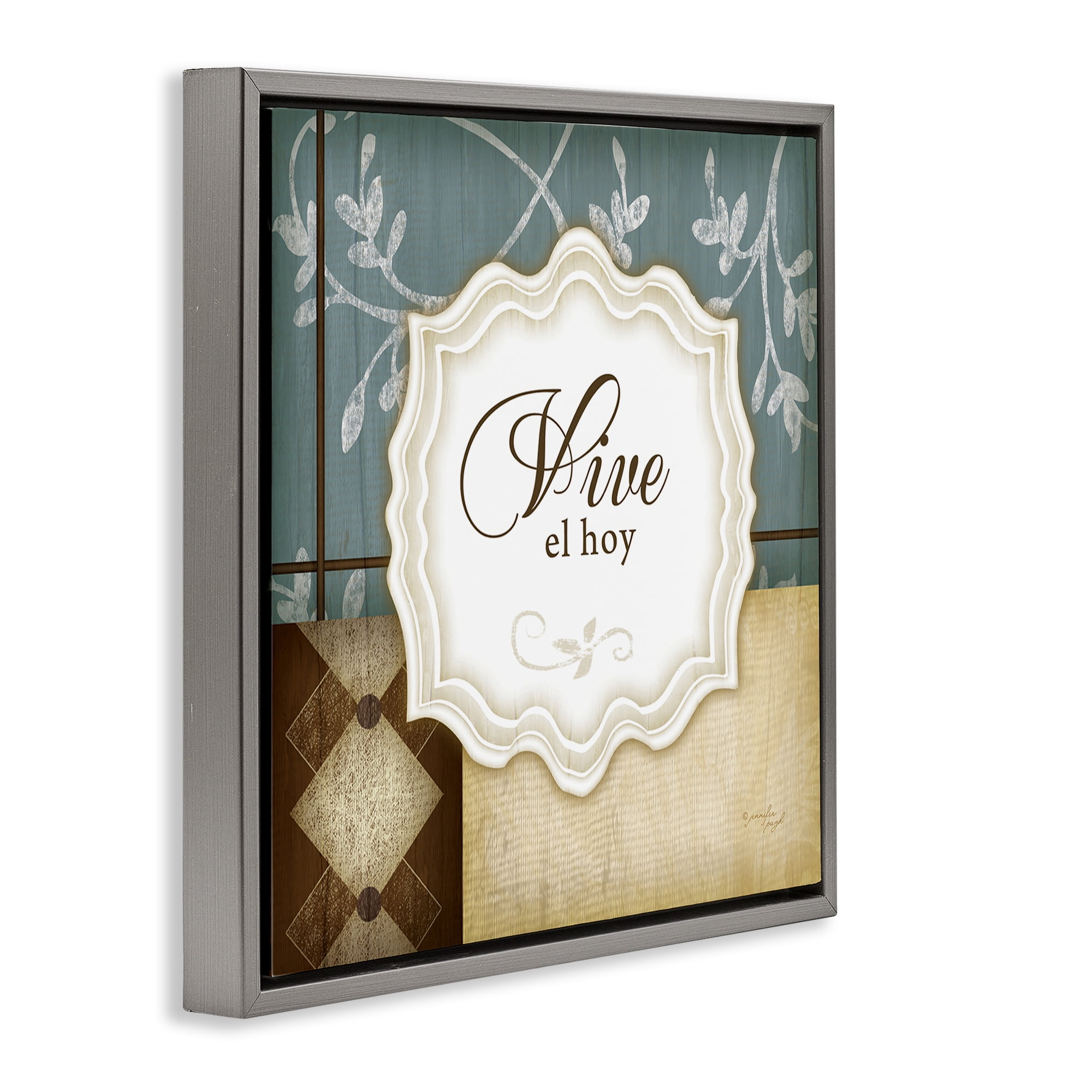 Stupell Industries Vive el Hoy Tradicional Inspirational Quotes & Sayings Painting Gray Floater Framed Art Print Wall Art, 18 x 18