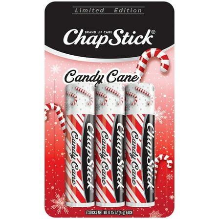 ChapStick Candy Cane Flavor, 0.15 oz. Lip Balm Tube, Skin Protectant, Lip Care,3 Sticks