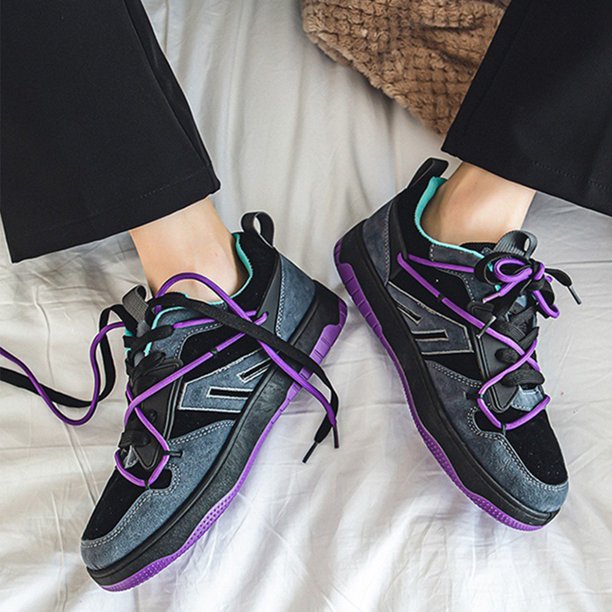 Zapatillas de deporte para hombre con cordones de cuero PU resistente al desgaste para primavera otoño (41) Púrpura Likrtyny Tenis De Mujer Tenis De Hombre