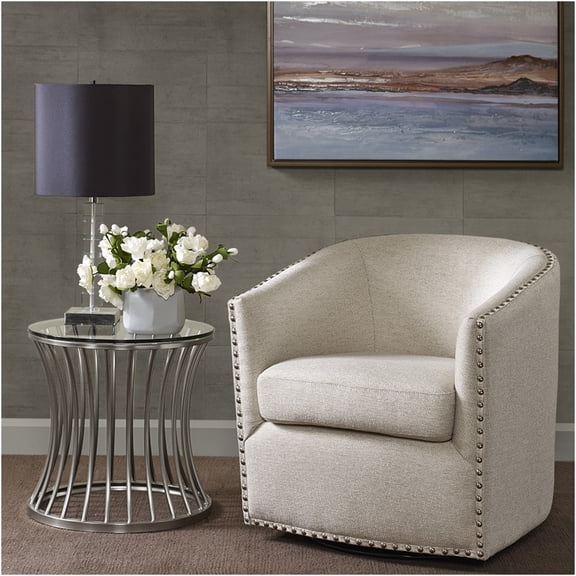 JERFIT Modern Swivel Accent Chair with Nailhead Trim, 360 Degree Rotation, Upholstered Fabric Lounge Chair for Living Room, Bedroom, Office