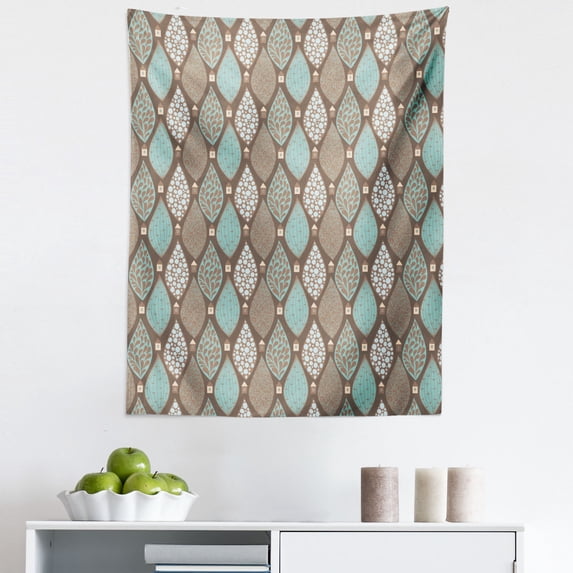 Abstract Tapestry, Paisley Shaped Ornamental Floral Motifs and House Silhouettes Retro Art, Fabric Wall Hanging Decor for Bedroom Living Room Dorm, 5 Sizes, Taupe and Multicolor, by Ambesonne