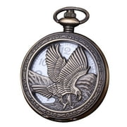 2pcs Engraved Eagle Pattern Pocket Watch Vintage Watch Unisex Quartz Hollow Watch
