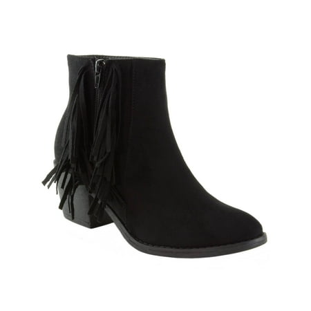 Suede Goth Boots Shoes - Alpine Swiss Arosa Women's Ankle Boots Fringe Shoes Block High Heel Micro Suede